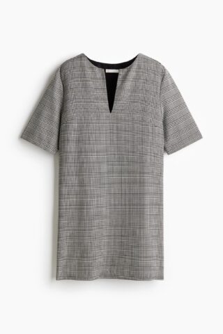 H & M - Jurk met korte mouwen - Zwart/Dogtoothdessin