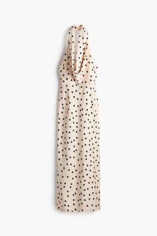 H & M - Jurk met watervalhals - Roomwit/Polkadot