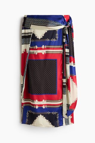 H & M - Satijnen rok met strikbanden - Helderblauw/Rood