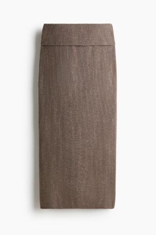 H & M - Ribgebreide midirok - Beige