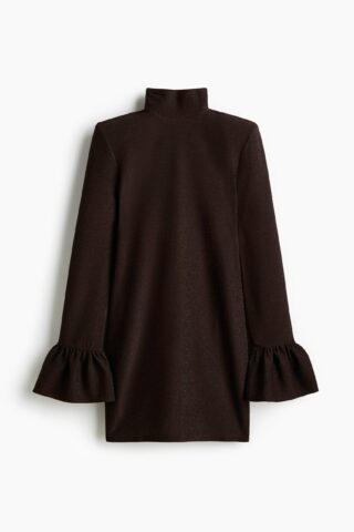 H & M - Glitterende jurk met schoudervullingen - Donkerbruin
