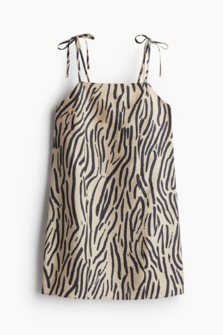 H & M - Jurk met strikbandjes - Lichtbeige/Dessin