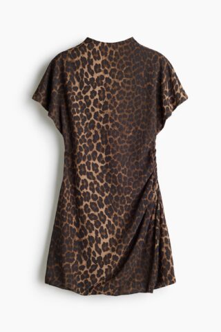 H & M - Gedrapeerde jurk met turtleneck - Bruin/Luipaarddessin