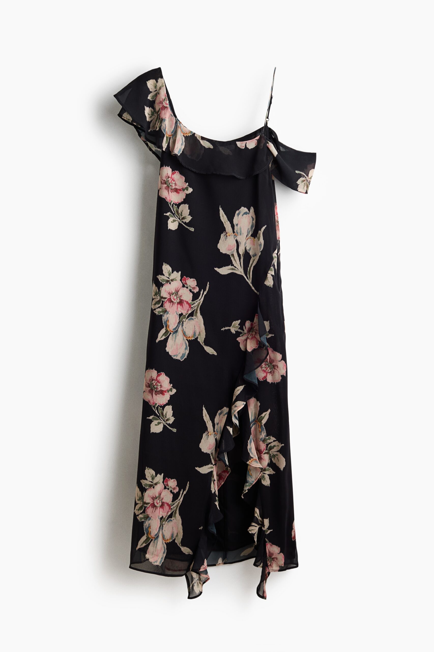 H & M - Asymmetrische cold-shoulderjurk - Zwart/Bloemen H & M - Asymmetrische cold-shoulderjurk - Zwart/Bloemen