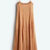 H & M - Strappy jurk van chiffon - Beige/Slangenleerdessin