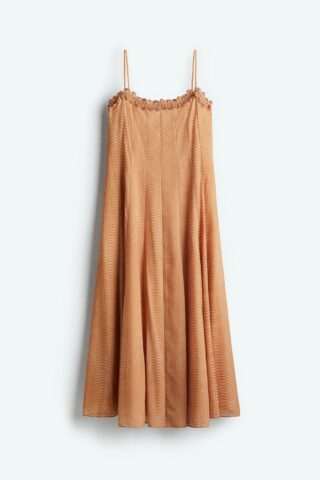 H & M - Strappy jurk van chiffon - Beige/Slangenleerdessin