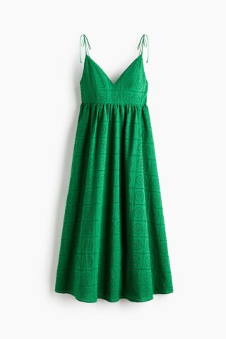 H & M - Jurk met strikbandjes en broderie anglaise - Groen