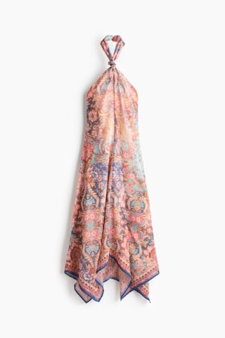 H & M - Halterjurk van chiffon - Lichtbeige/Paisleydessin