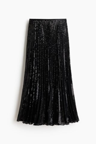 H & M - Plissérok met pailletten - Zwart