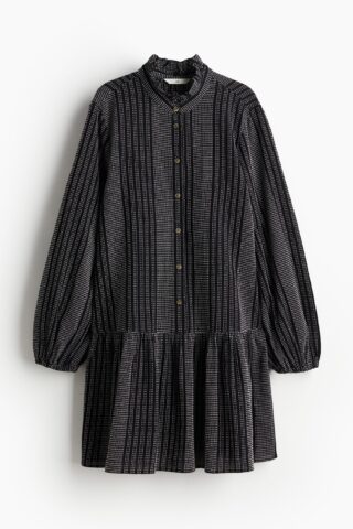 H & M - Jurk met volantkraagje - Zwart/Wit Gestreept