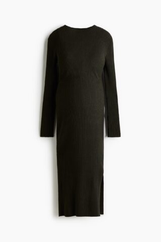 H & M - MAMA Ribgebreide jurk met turtleneck - Donkergroen