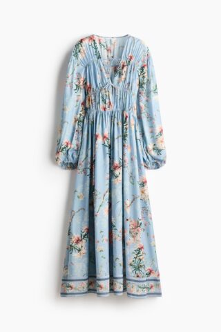 H & M - Jurk met strikbanden en print - Lichtblauw/Bloemen
