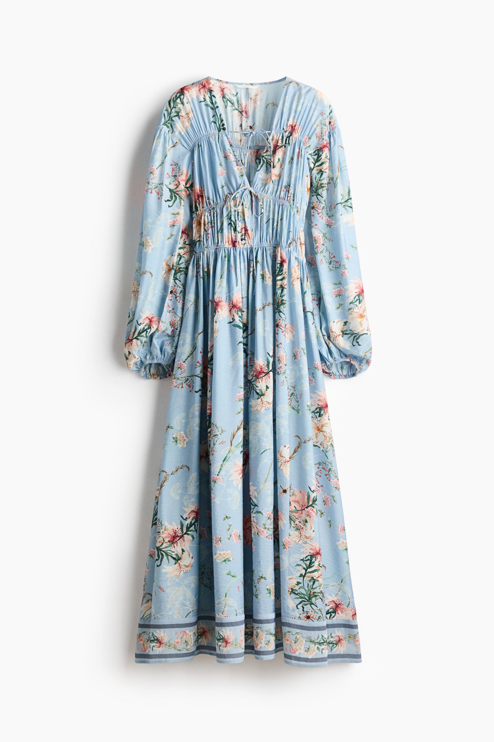 H & M - Jurk met strikbanden en print - Lichtblauw/Bloemen H & M - Jurk met strikbanden en print - Lichtblauw/Bloemen