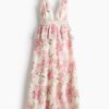 H & M - Peplumjurk van linnenmix - Roomwit/Bloemen