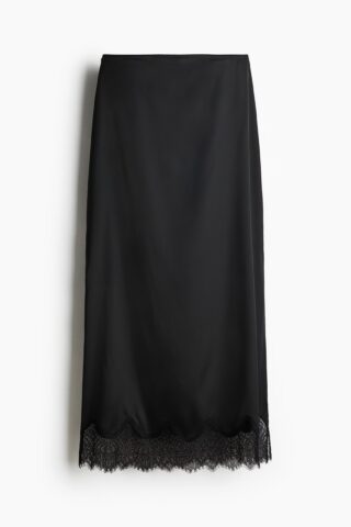 H & M - Satijnen rok met kant - Zwart