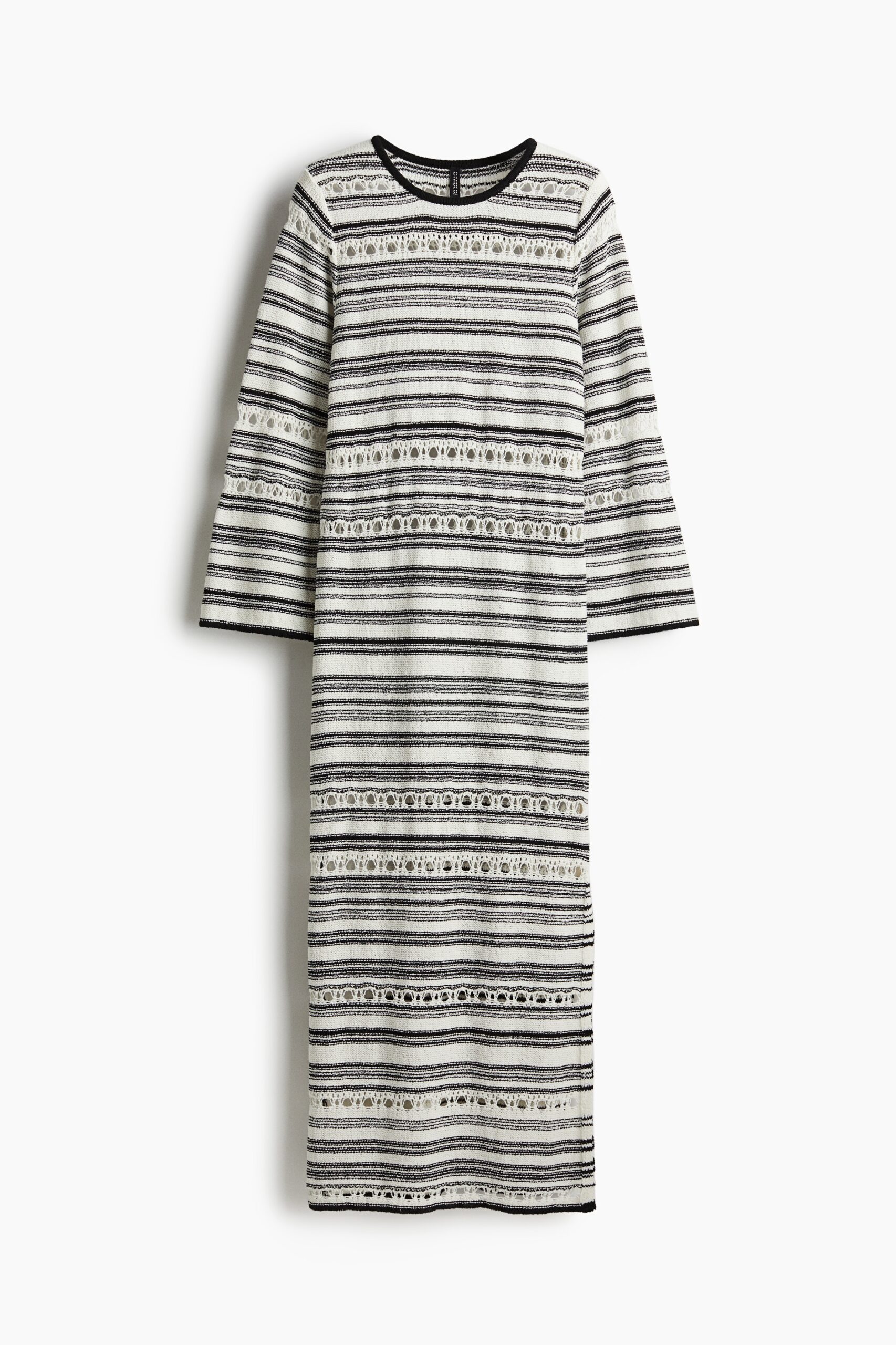 H & M - Averechts gebreide boucléjurk - Roomwit/Gestreept