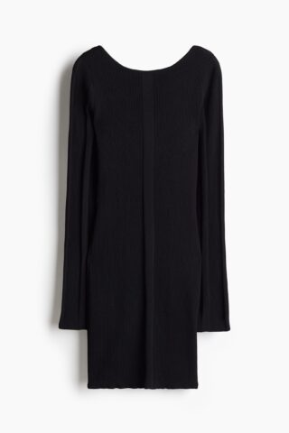 H & M - Ribgebreide bodyconjurk - Zwart