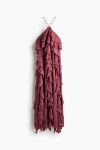 H & M - Chiffon jurk met volants - Dusty Donkerroze