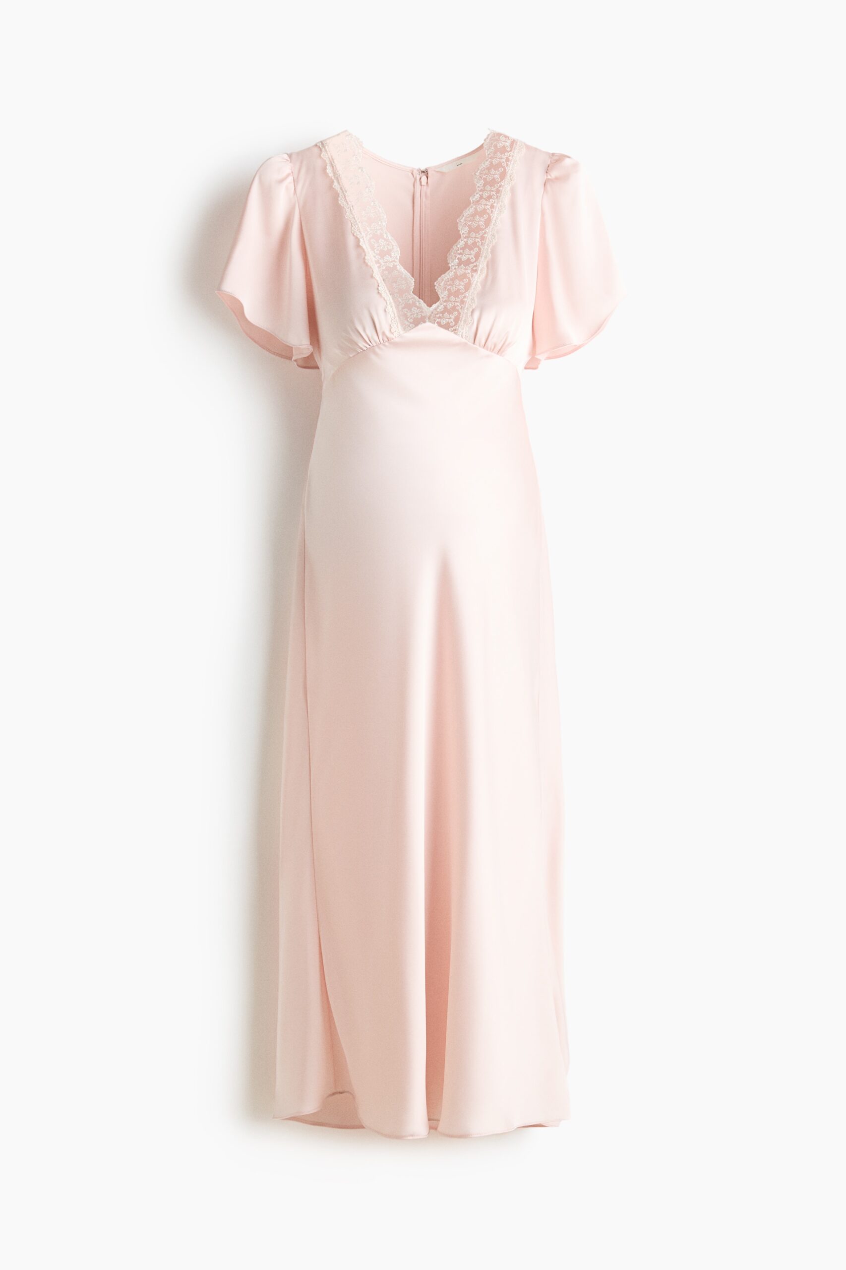 H & M - MAMA Satijnen jurk met kant - Poederroze H & M - MAMA Satijnen jurk met kant - Poederroze