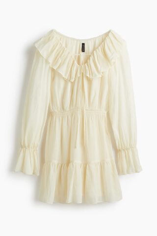H & M - Jurk met volantkraag - Roomwit