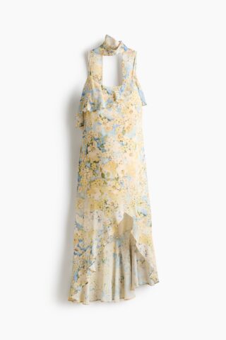 H & M - MAMA Chiffon volantjurk met sjaal - Geel/Bloemen