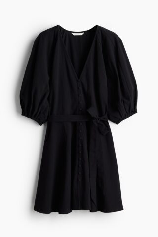 H & M - Katoenen jurk met strikceintuur - Zwart