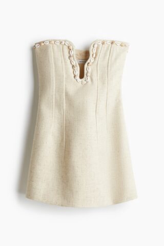 H & M - Plunge-jurk met schelpdecoraties - Lichtbeige