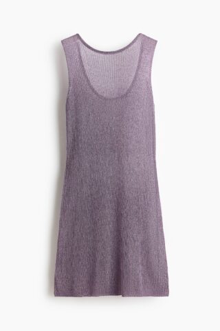 H & M - Glinsterende ribgebreide jurk - Dusty Paars