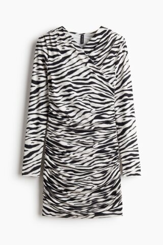 H & M - Gedrapeerde tricot jurk - Wit/Zebradessin