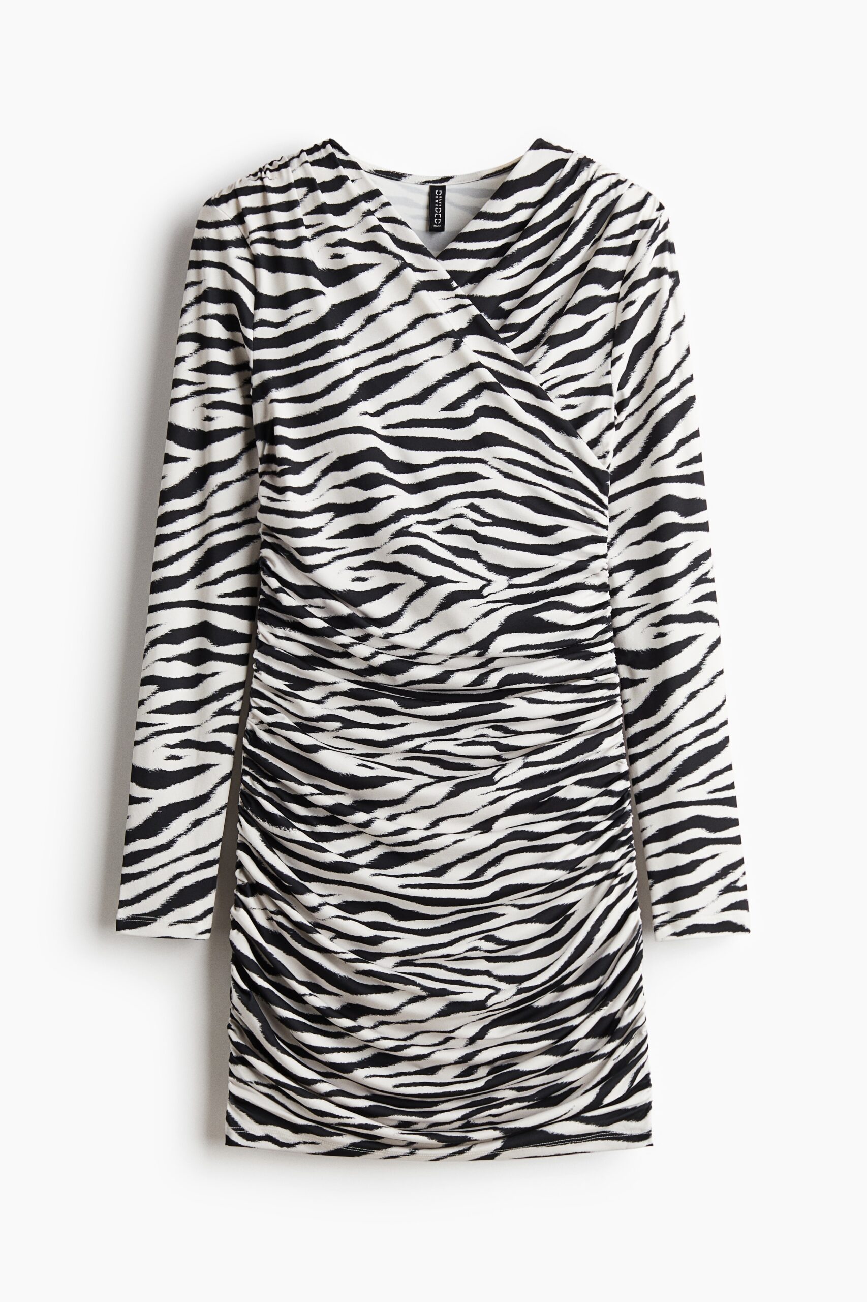 H & M - Gedrapeerde tricot jurk - Wit/Zebradessin