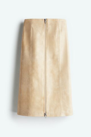 H & M - Gecoate rok met rits - Beige/Slangenleerdessin