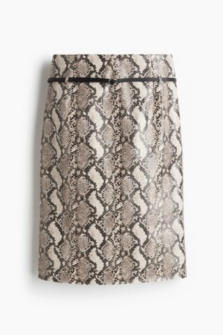 H & M - Rok met ceintuur - Lichtbeige/Slangenleerdessin