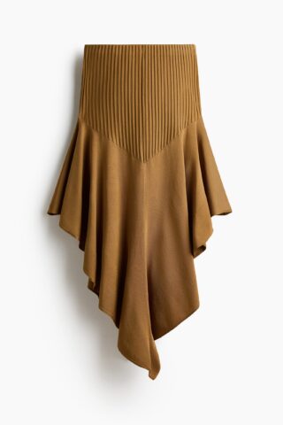 H & M - Gebreide asymmetrische rok - Donkerbeige
