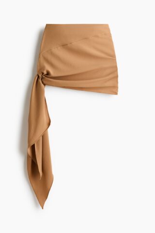 H & M - Asymmetrische rok met strikdetail - Donkerbeige
