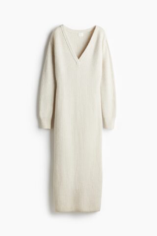 H & M - Ribgebreide jurk - Roomwit