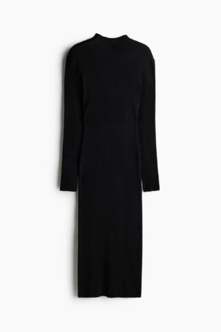 H & M - Ribgebreide jurk met turtleneck - Zwart
