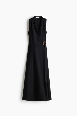 H & M - Overslagjurk van linnenmix - Zwart
