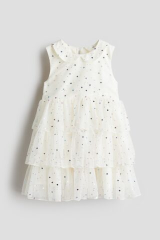 H & M - Tulen volantjurk - White/Hearts