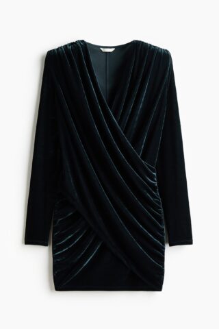 H & M - Gedrapeerde velours mini-jurk - Donkerturkoois