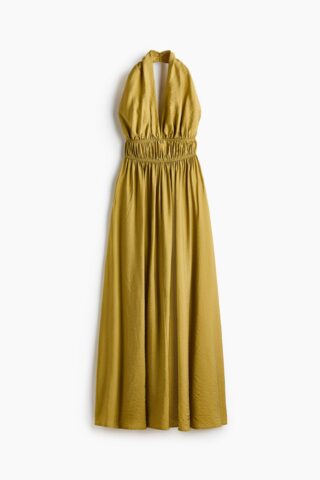 H & M - Halterjurk met uitlopende rok - Dusty Geel