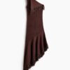 H & M - One-shoulderjurk met franje - Donkerbruin