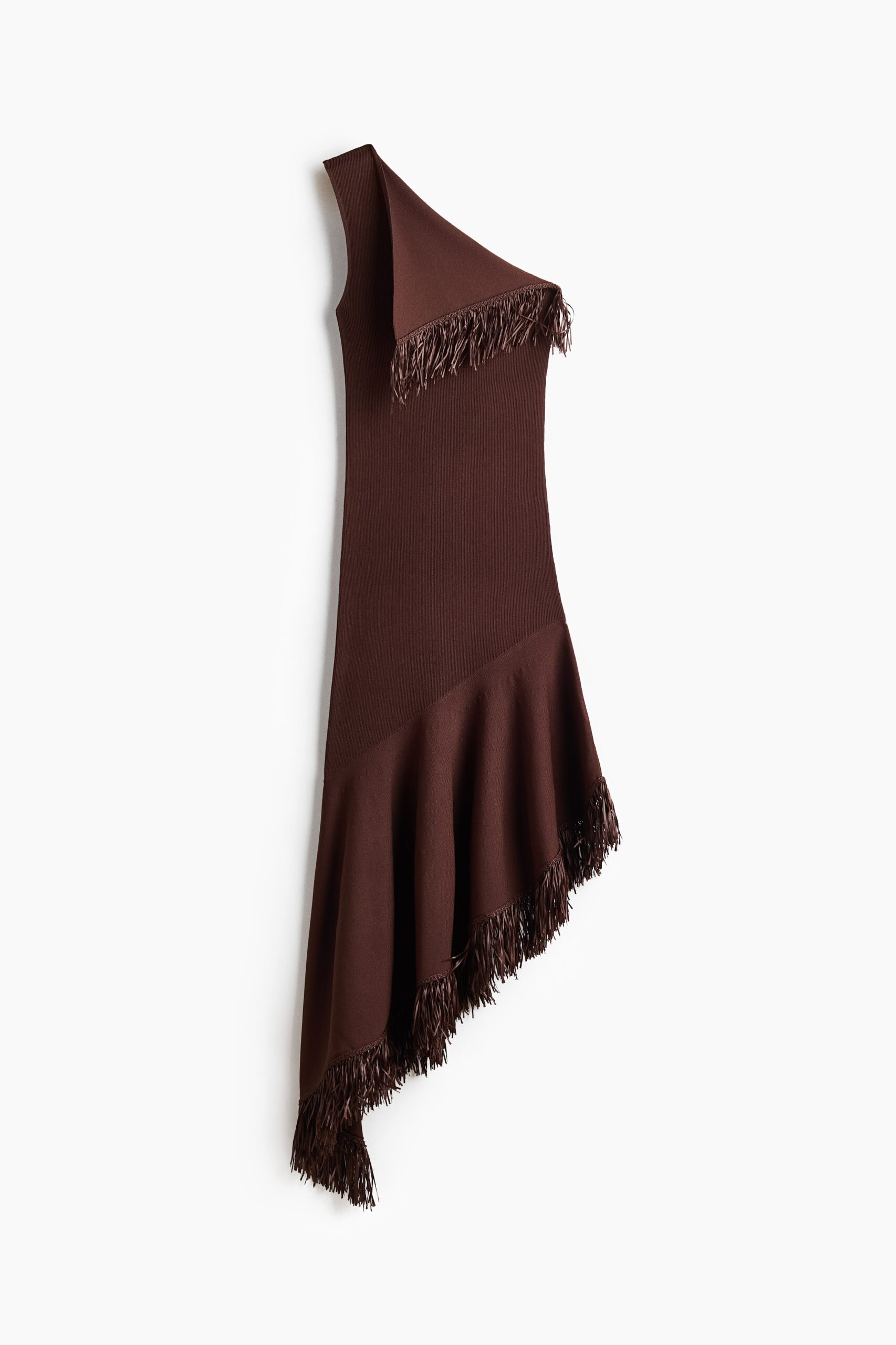 H & M - One-shoulderjurk met franje - Donkerbruin H & M - One-shoulderjurk met franje - Donkerbruin