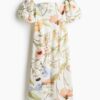 H & M - Katoenen off-the-shoulderjurk - Wit/Bloemen