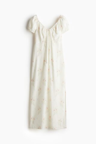 H & M - Maxi-jurk met strikbandjes - Roomwit/Bloemen