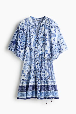 H & M - Overhemdjurk met strikceintuur - Blauw/Paisleydessin
