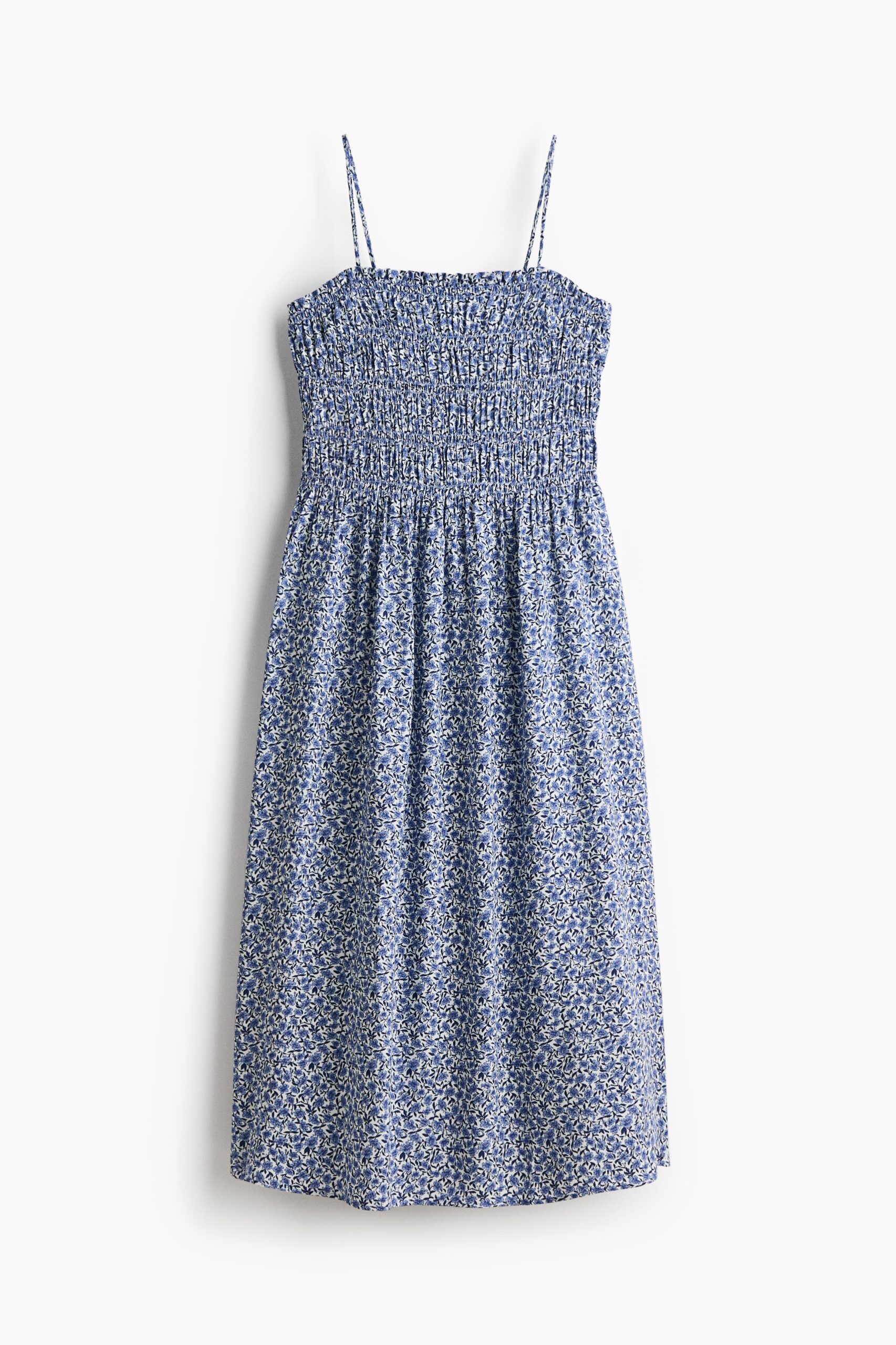 H & M - Strappy jurk met smokwerk - Blauw/Bloemen