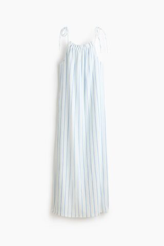 H & M - Crinklejurk met strikbandjes - Wit/Gestreept