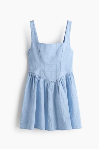 H & M - Jurk met borduursel en fit-flare silhouet - Lichtblauw