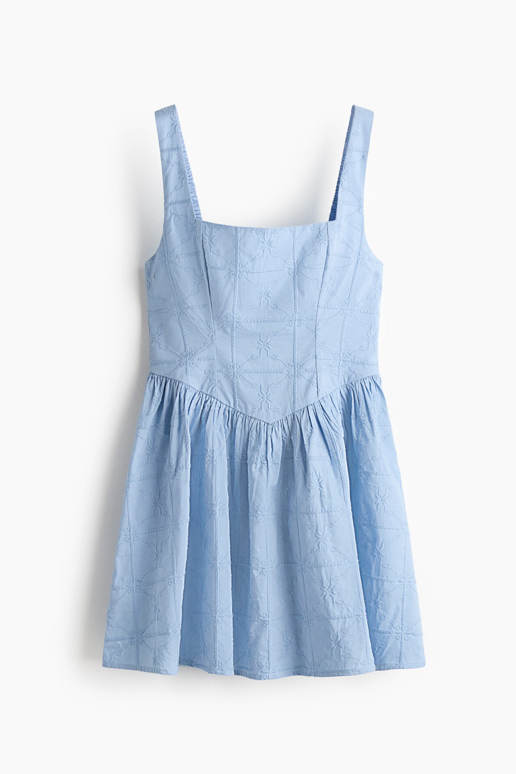 H & M - Jurk met borduursel en fit-flare silhouet - Lichtblauw H & M - Jurk met borduursel en fit-flare silhouet - Lichtblauw