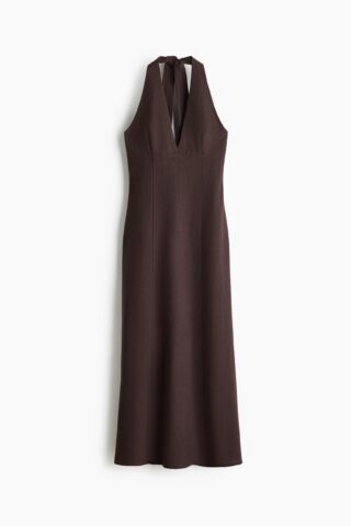 H & M - Linnen halterjurk - Donkerbruin